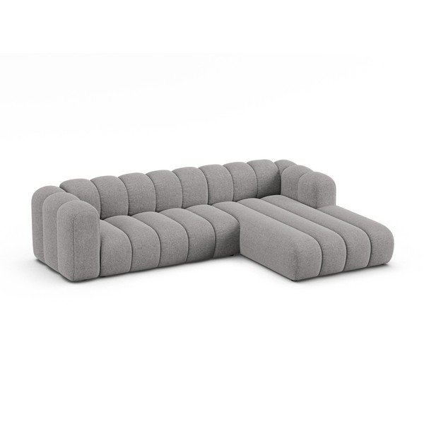 Pilkos spalvos kampinė sofa iš šenilinio audinio (su dešiniuoju kampu/su gultu) Lupine – Micadoni -image-1