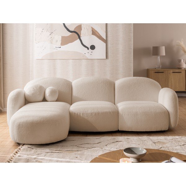 Šviesiai rudos spalvos kampinė sofa iš boucle (su kairiuoju kampu/su gultu) Orbit – Ropez-image-1