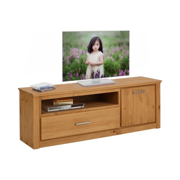 Natūralios spalvos pušies medienos televizoriaus staliukas 160x55 cm Celia - Støraa-image-4