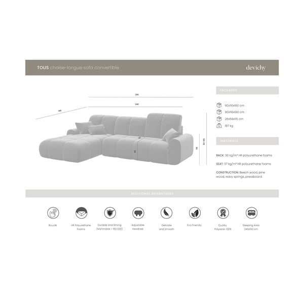 Tamsiai mėlyna kampinė sofa-lova Devichy Tous, kairysis kampas-image-4