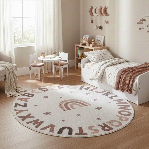 Skalbiamas kreminės spalvos vaikiškas kilimas ø120 cm Coco 1133 – Ayyildiz Carpets-image-1