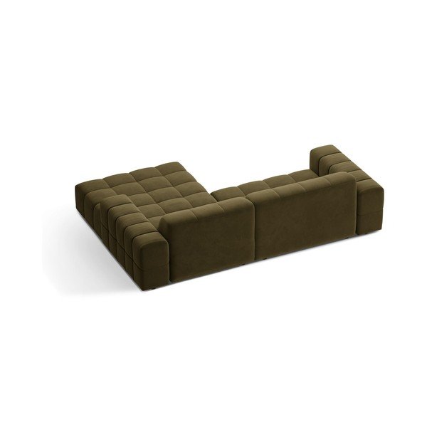 Khaki spalvos kampinė sofa iš velveto (su dešiniuoju kampu/su gultu) Chicago – Cosmopolitan Design-image-2