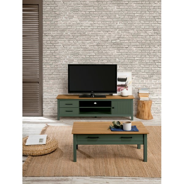 Iš pušies masyvo TV spintelė žalios spalvos/natūralios spalvos 158x47 cm Miranda – Marckeric-image-1