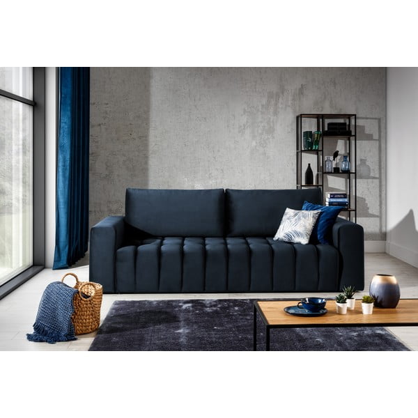 Tamsiai mėlynos spalvos iš velveto sulankstoma/su sandėliavimo vieta sofa 247 cm Lazaro – ELTAP-image-1