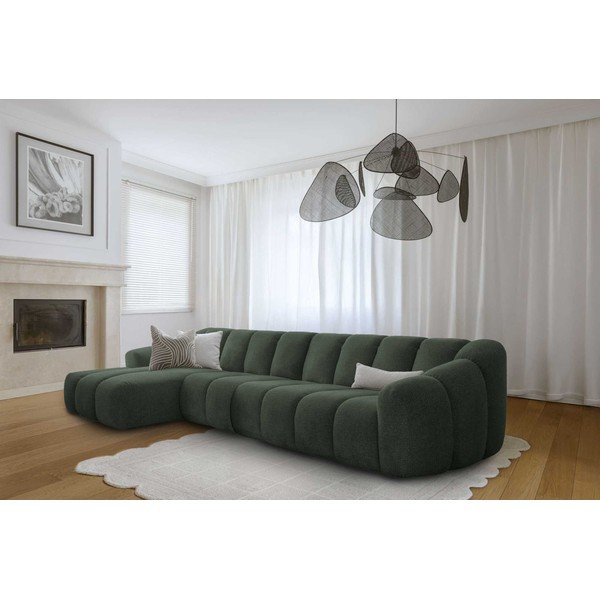 Tamsiai žalios spalvos kampinė sofa (su kairiuoju kampu/su gultu) Shell – Miuform-image-2