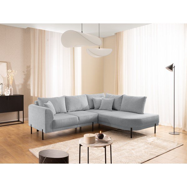 Šviesiai pilkos spalvos kampinė sofa iš šenilinio audinio (su dešiniuoju kampu/„L“ formos) Mauris  – Ropez-image-1