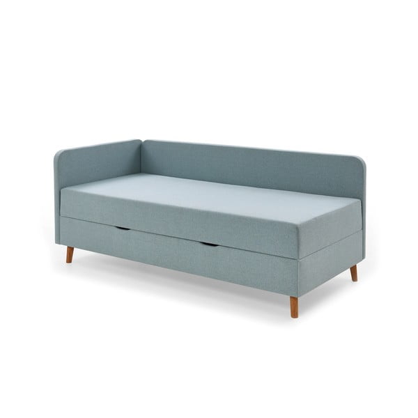 Viengulė šviesiai mėlynos spalvos audiniu dengta lova su sandėliavimo vieta 120x200 cm Cabana – Meise Möbel