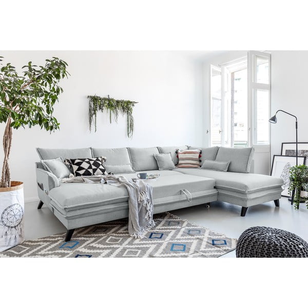 Šviesiai pilka U formos sofa-lova Miuform Charming Charlie, dešinysis kampas-image-4