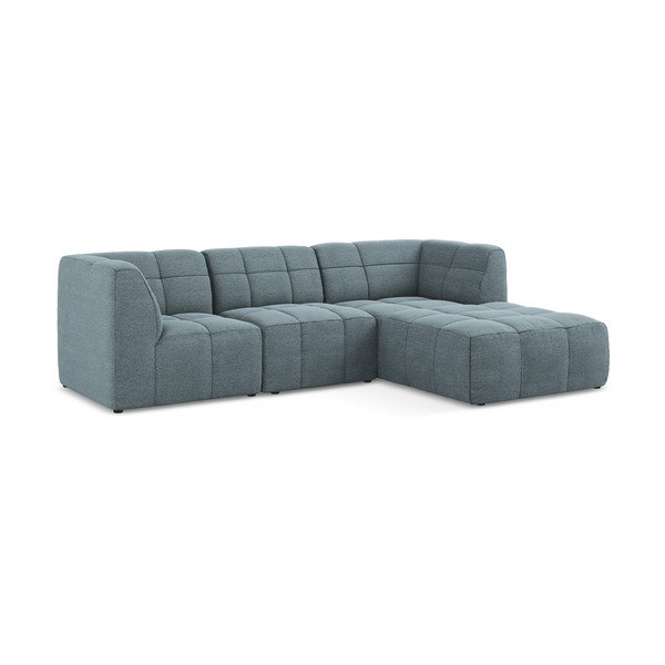 Mėlynos spalvos kampinė sofa iš boucle (su dešiniuoju kampu/su gultu) Aloha – Makamii-image-2
