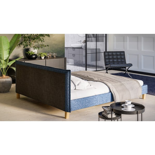 Mėlyna minkšta dvigulė lova su grotelėmis 180x200 cm Tina - Ropez-image-3