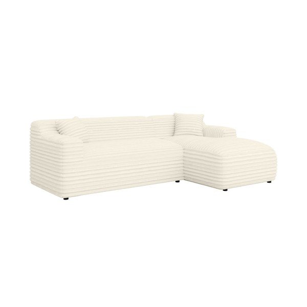 Kreminės spalvos iš kordinio velveto kampinė sofa (su dešiniuoju kampu/su gultu) Martin – Ropez-image-2