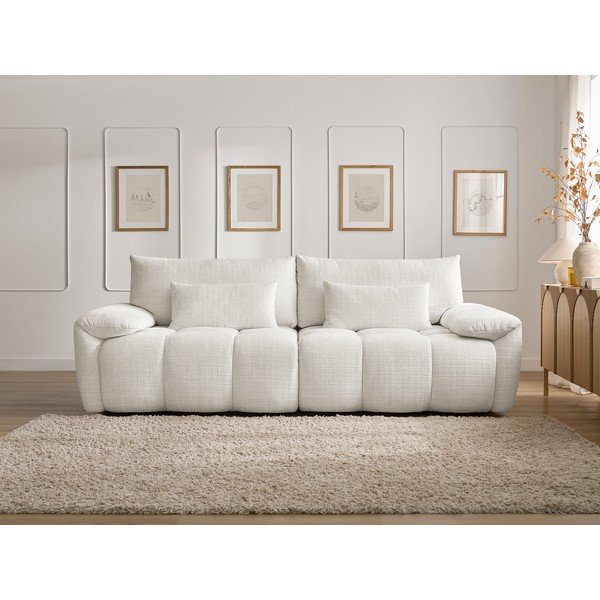 Baltos spalvos iš šenilinio audinio sofa 264 cm Ivane – Bobochic Paris-image-1