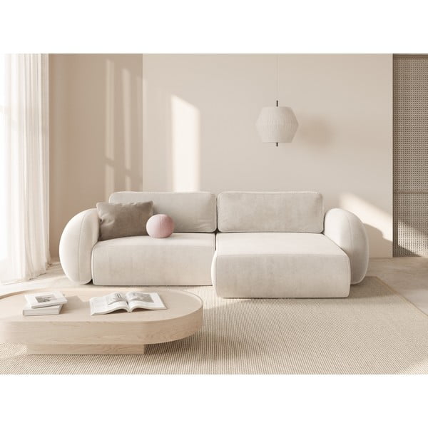 Kreminės spalvos iš velveto sulankstoma/su sandėliavimo vieta kampinė sofa Tonale – Cosmopolitan Design-image-1