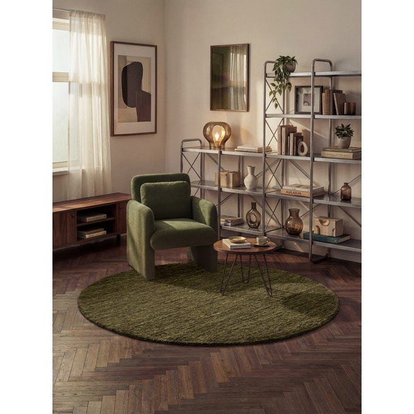 Rankų darbo tamsiai žalios spalvos iš vilnos apvalios formos kilimas ø 200 cm Bexley Woolwich – Ted Baker-image-1