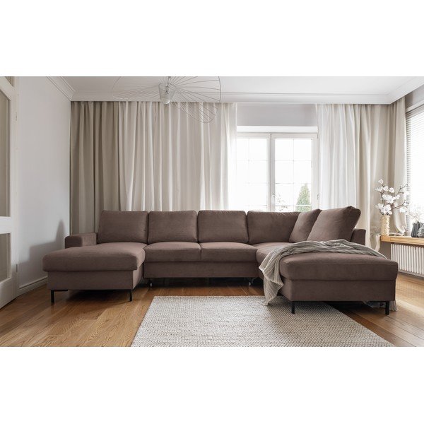 Iš kordinio velveto sulankstoma kampinė sofa rudos spalvos (su dešiniuoju kampu) Lofty Lilly – Miuform-image-1