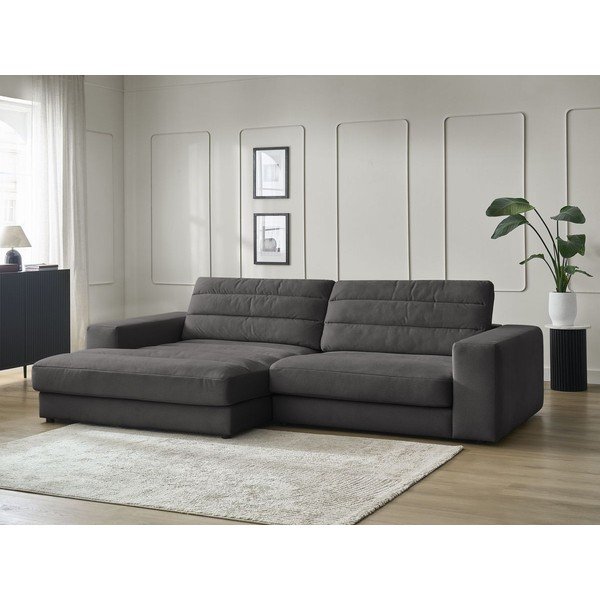 Antracito spalvos kampinė sofa iš velveto (su kairiuoju kampu/su gultu) Sierra – Bobochic Paris-image-1