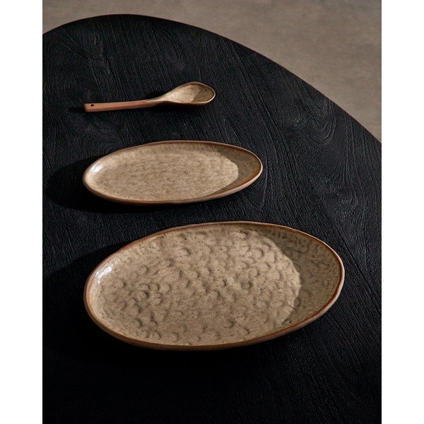 Smėlio spalvos skirta serviravimui iš keramikos lėkštės 3 vnt. Zunel – Kave Home-image-3