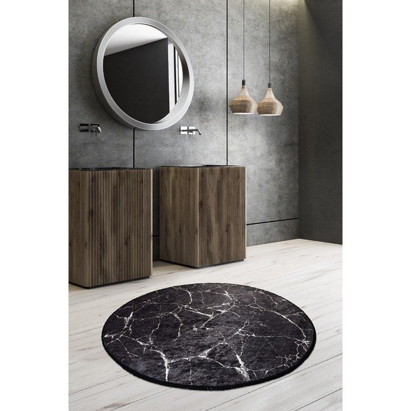 Juodos spalvos vonios kilimėlis ø 100 cm Marble – Foutastic-image-1