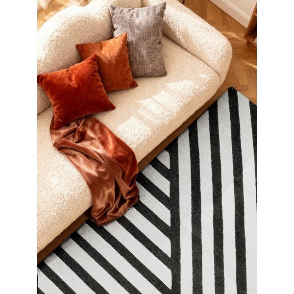 Rankų darbo juodos ir baltos spalvos iš vilnos kilimas 120x180 cm Stryve Noir – Elle Decoration-image-2