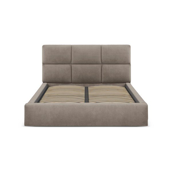 Šviesiai rudos spalvos dvigulė lova audiniu dengta su sandėliavimo vieta su lovos grotelėmis 140x200 cm Libera – Windsor & Co Sofas-image-4