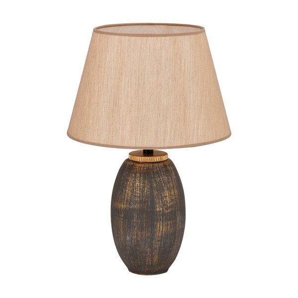 Pilkos spalvos/smėlio spalvos stalinis šviestuvas (aukštis 46 cm) su tekstiliniu gaubtu Yakamoz – Opviq lights