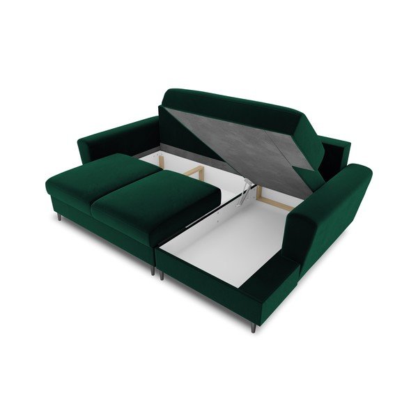 Žalios spalvos iš velveto sulankstoma/su sandėliavimo vieta kampinė sofa (su dešiniuoju kampu/su gultu) Kyoto – Cosmopolitan Design-image-3