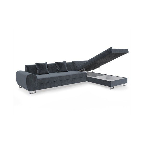 Pilka aksominė kampinė sofa Kooko Home Calmato, kampas dešinėje-image-3
