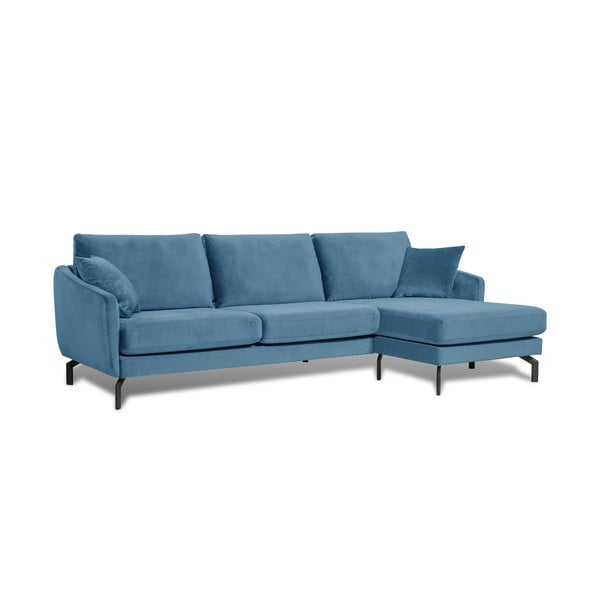 Mėlyna kampinė sofa su aksominiu užvalkalu Scandic Magic, dešinysis kampas-image-2