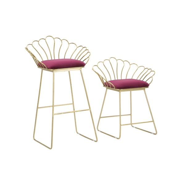 2 raudonos ir auksinės spalvos baro kėdžių rinkinys Mauro Ferretti Flower