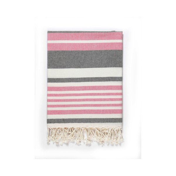 Rausvai pilkas medvilninis vonios rankšluostis "Kate Louise Cotton Collection Line Pink Grey", 100 x 180 cm-image-1