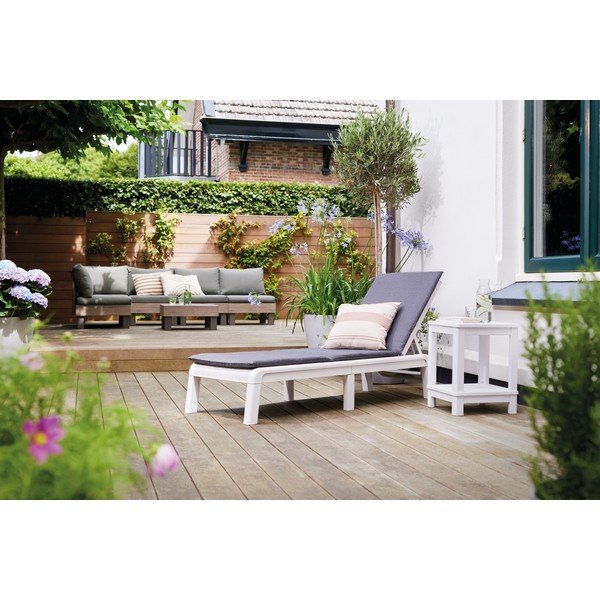 Šviesiai pilkos spalvos plastikinis/paminkštinto audinio reguliuojamas/sulankstomas sodo šezlongas Atlas – Keter-image-1