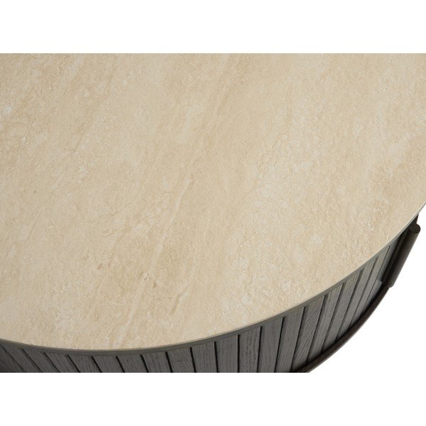 Tamsios natūralios spalvos iš keraminės plokštės apvalios formos kavos staliukas ø 85 cm Enna – Unique Furniture-image-3