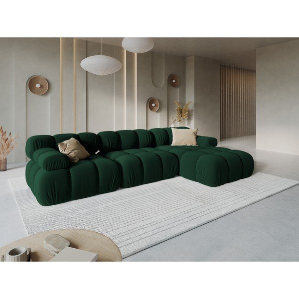 Tamsiai žalios spalvos modulinė kampinė sofa iš velveto (su dešiniuoju kampu/su gultu) – Micadoni -image-1