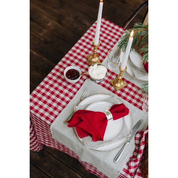 Iš lino staltiesė 140x140 cm Red Gingham – Linen Tales-image-1
