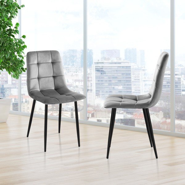 Iš aksomo valgomojo kėdės pilkos spalvos 2 vnt. Faffy – Tomasucci-image-4