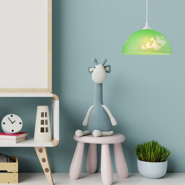 Vaikiškas šviestuvas žalios spalvos ø 30 cm su stiklo gaubtu Mariposa – LAMKUR-image-3