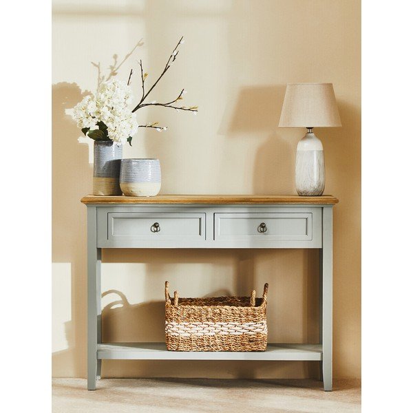 Pilkos spalvos iš paulovnijos masyvo konsolinis staliukas 34,5x99 cm Henley – Premier Housewares-image-3