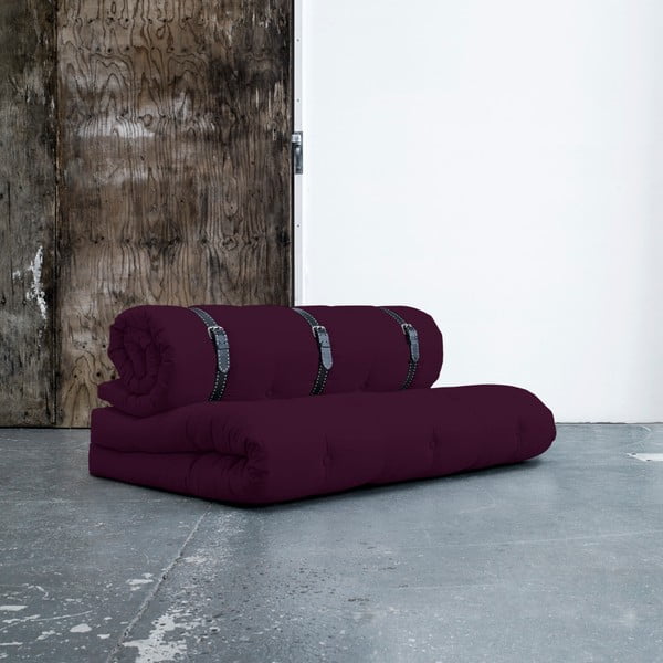 Kintama sofa su baltais dygsniuotos odos diržais "Karup Buckle Up Purple Plum