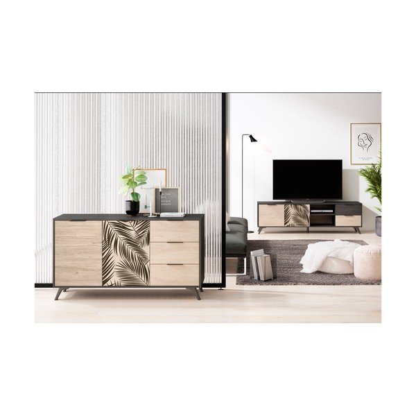 Juoda žema ąžuolinė komoda 136x81 cm Palmera - Marckeric-image-4