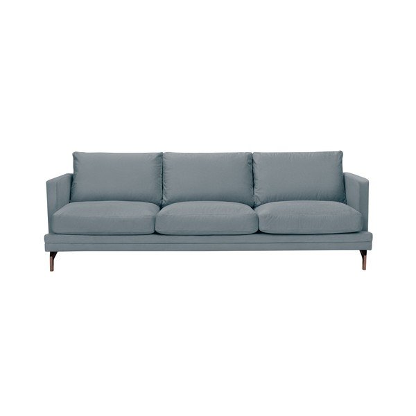 "Windsor & Co Sofos Jupiter" pilka trivietė sofa su aukso spalvos kojų atrama