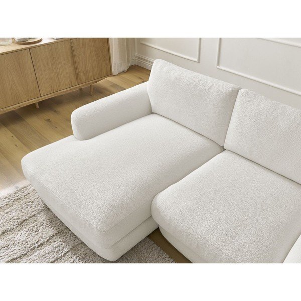 Baltos spalvos kampinė sofa iš boucle (su kairiuoju kampu/su gultu) Leonore – Bobochic Paris-image-3
