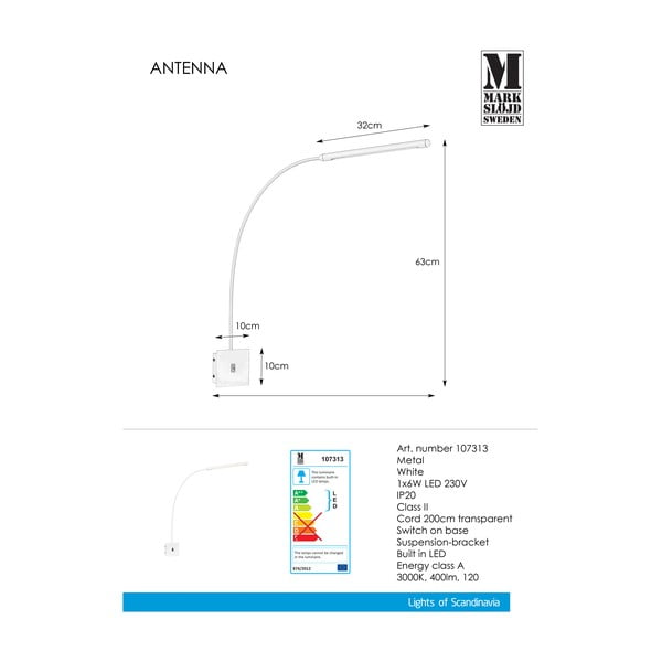Baltas sieninis šviestuvas Markslöjd Antenna 1L-image-2