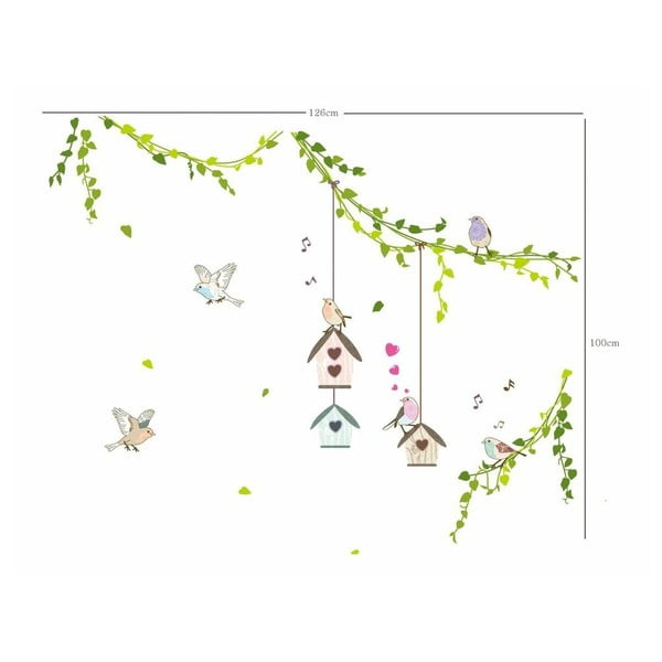 Sienų lipdukų rinkinys su paukščių miške iliustracija Ambiance-image-1