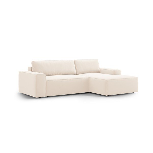 Iš velveto sulankstoma/su sandėliavimo vieta kampinė sofa smėlio spalvos (su dešiniuoju kampu/su gultu) Jodie – Micadoni -image-3