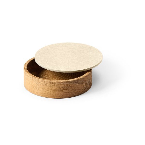 Kreminės spalvos/natūralios spalvos iš medžio/iš eko odos daiktadėžė su dangčiu/dekoratyvinė ø 11x3,5 cm Circle Nupo – LIND DNA-image-1