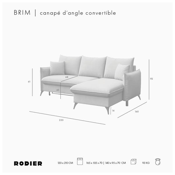 Rožinės spalvos iš velveto sulankstoma/su sandėliavimo vieta kampinė sofa (su dešiniuoju kampu/su gultu) Brim – Rodier-image-3