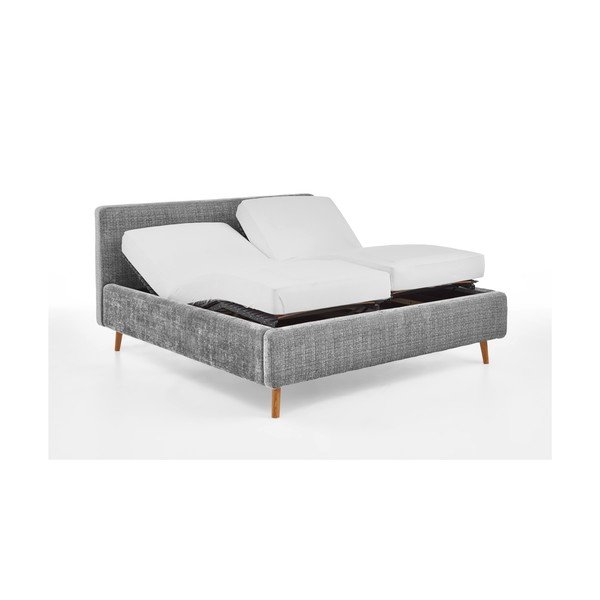 Šviesiai pilkos spalvos dvigulė lova audiniu dengta su lovos grotelėmis 180x200 cm Primavera – Meise Möbel-image-4