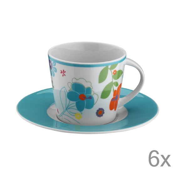Mėlynų gėlių arbatos puodelių rinkinys, 6 vnt.