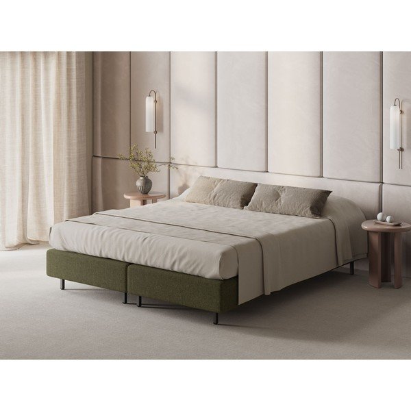 Žalios spalvos dvigulė lova audiniu dengta be galvūgalio 200x200 cm Whale – Micadoni -image-1