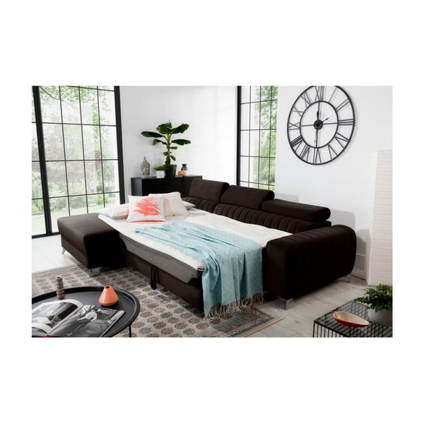 Tamsiai rudos spalvos iš velveto sulankstoma/su sandėliavimo vieta kampinė sofa (su kairiuoju kampu/su gultu) Grayson – ELTAP-image-4